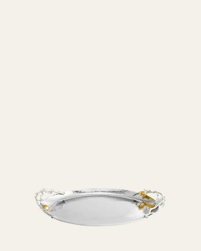 Pomegranate Silver & Gold Oval Tray with 24K Goldplate
